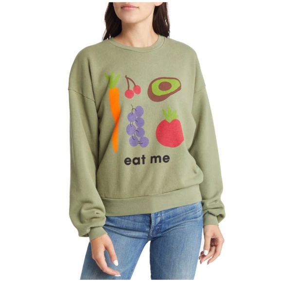 NWT $168 Mother The Drop Square Graphic Sweatshirt "EAT ME" in size XS! - Picture 2 of 8